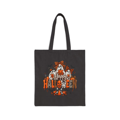 Halloween Ghosts & Pumpkins Tote Bag — "Happy Halloween" Canvas Tote