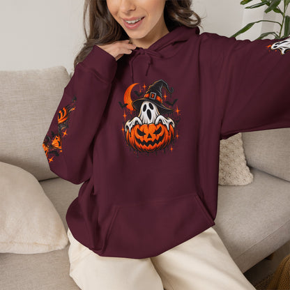 Halloween Hoodie — "Happy Halloween" Pumpkin & Ghost Graphic