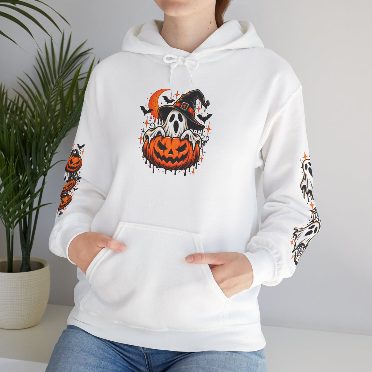 Halloween Hoodie — "Happy Halloween" Pumpkin & Ghost Graphic