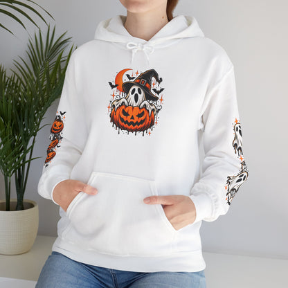 Halloween Hoodie — "Happy Halloween" Pumpkin & Ghost Graphic