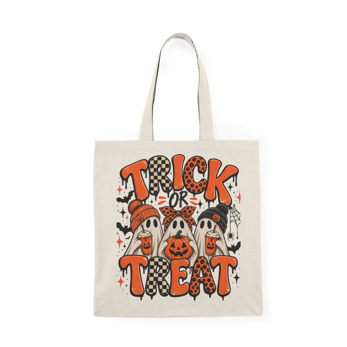 Halloween Trick or Treat Tote Bag — Cute Ghosts Pumpkin Candy Reusable Grocery Bag