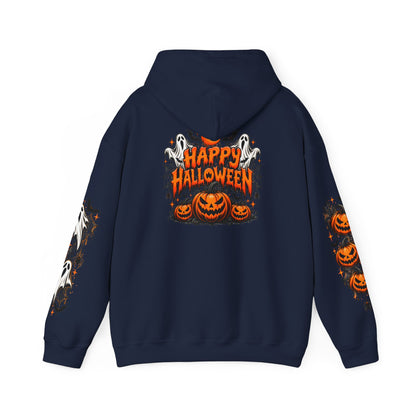 Halloween Hoodie — "Happy Halloween" Pumpkin & Ghost Graphic