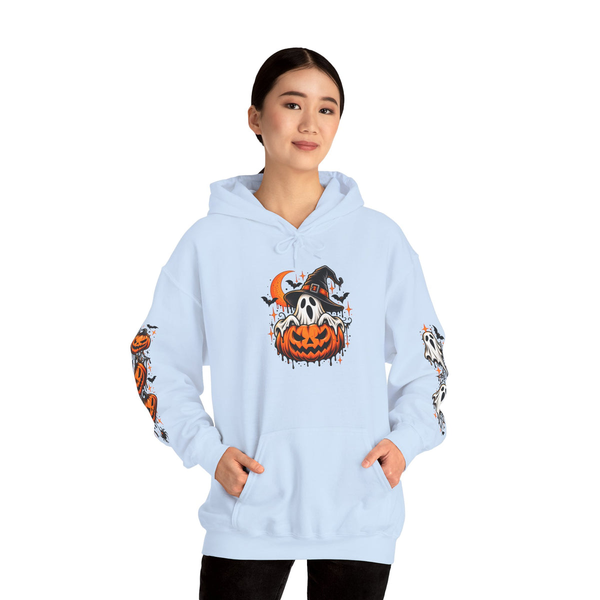 Halloween Hoodie — "Happy Halloween" Pumpkin & Ghost Graphic