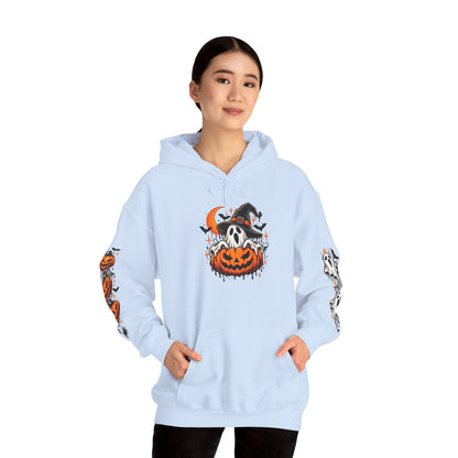 Halloween Hoodie — "Happy Halloween" Pumpkin & Ghost Graphic