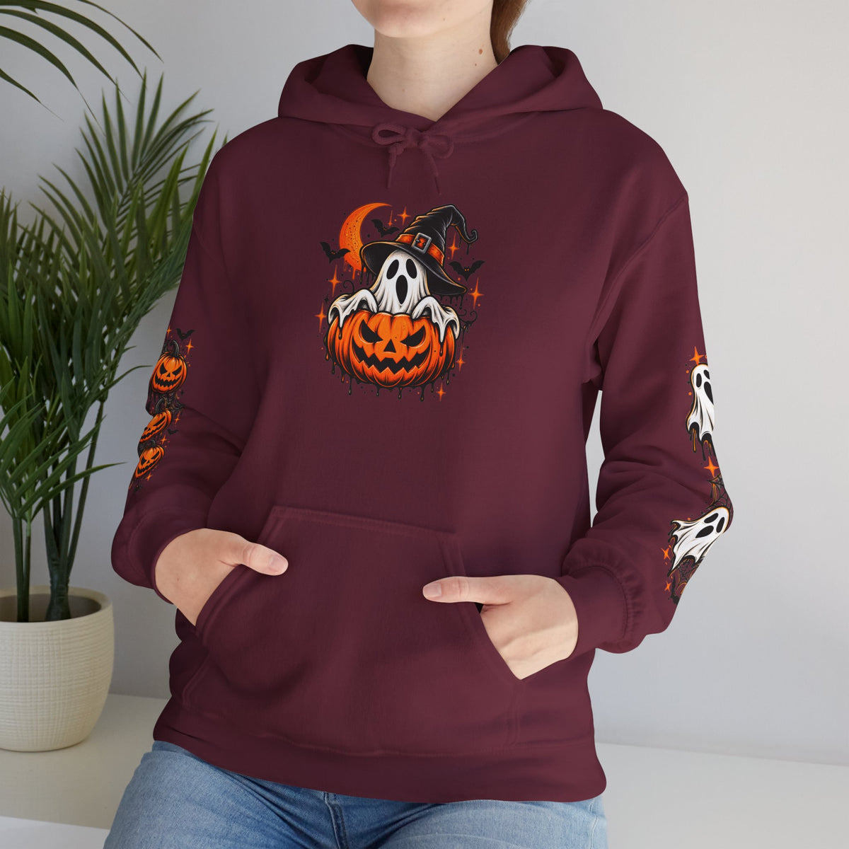Halloween Hoodie — "Happy Halloween" Pumpkin & Ghost Graphic