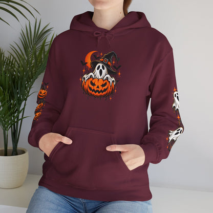Halloween Hoodie — "Happy Halloween" Pumpkin & Ghost Graphic