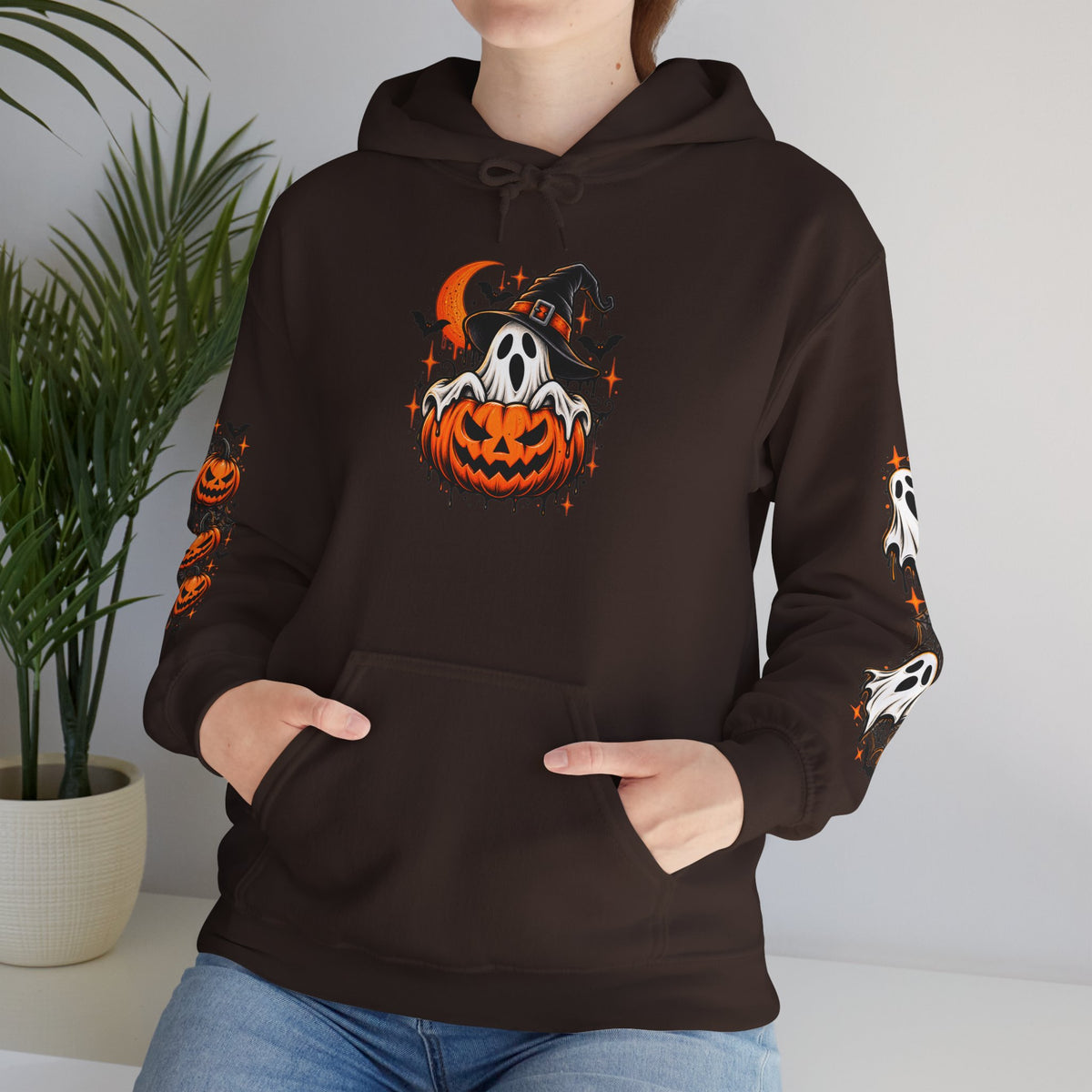 Halloween Hoodie — "Happy Halloween" Pumpkin & Ghost Graphic