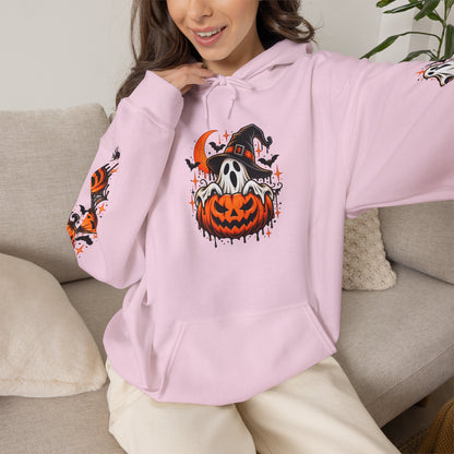 Halloween Hoodie — "Happy Halloween" Pumpkin & Ghost Graphic