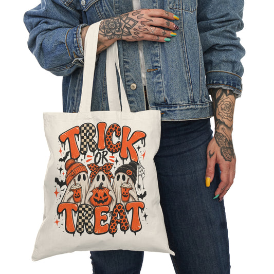 Halloween Trick or Treat Tote Bag — Cute Ghosts Pumpkin Candy Reusable Grocery Bag