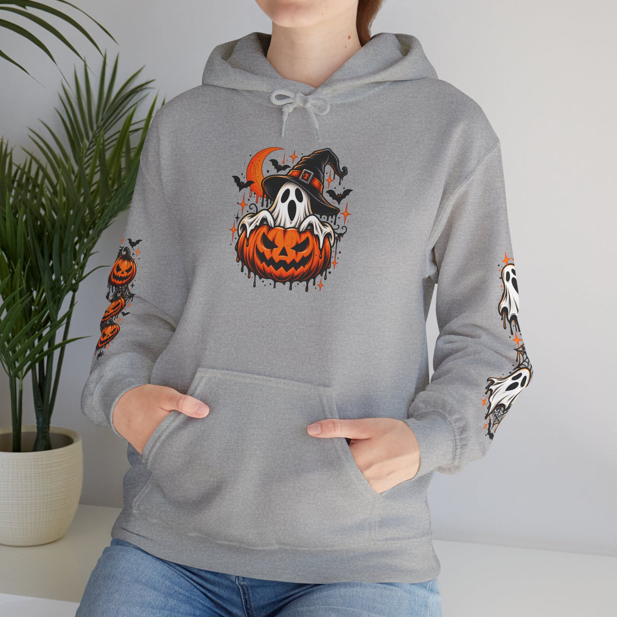 Halloween Hoodie — "Happy Halloween" Pumpkin & Ghost Graphic