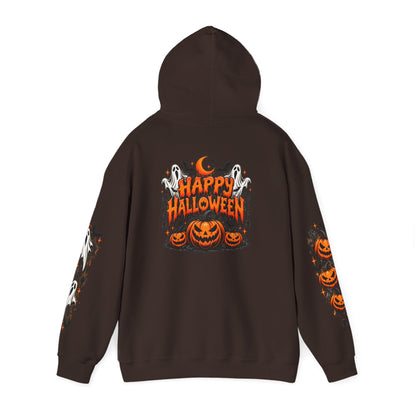 Halloween Hoodie — "Happy Halloween" Pumpkin & Ghost Graphic