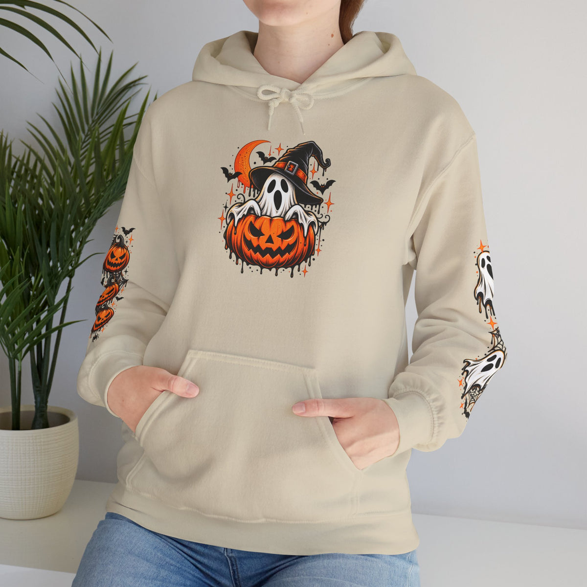 Halloween Hoodie — "Happy Halloween" Pumpkin & Ghost Graphic