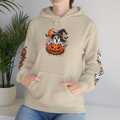 Halloween Hoodie — "Happy Halloween" Pumpkin & Ghost Graphic