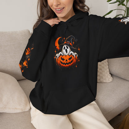 Halloween Hoodie — "Happy Halloween" Pumpkin & Ghost Graphic