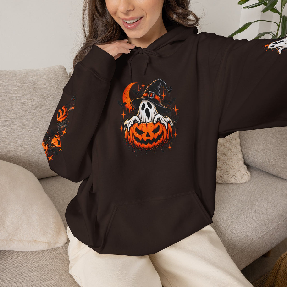 Halloween Hoodie — "Happy Halloween" Pumpkin & Ghost Graphic