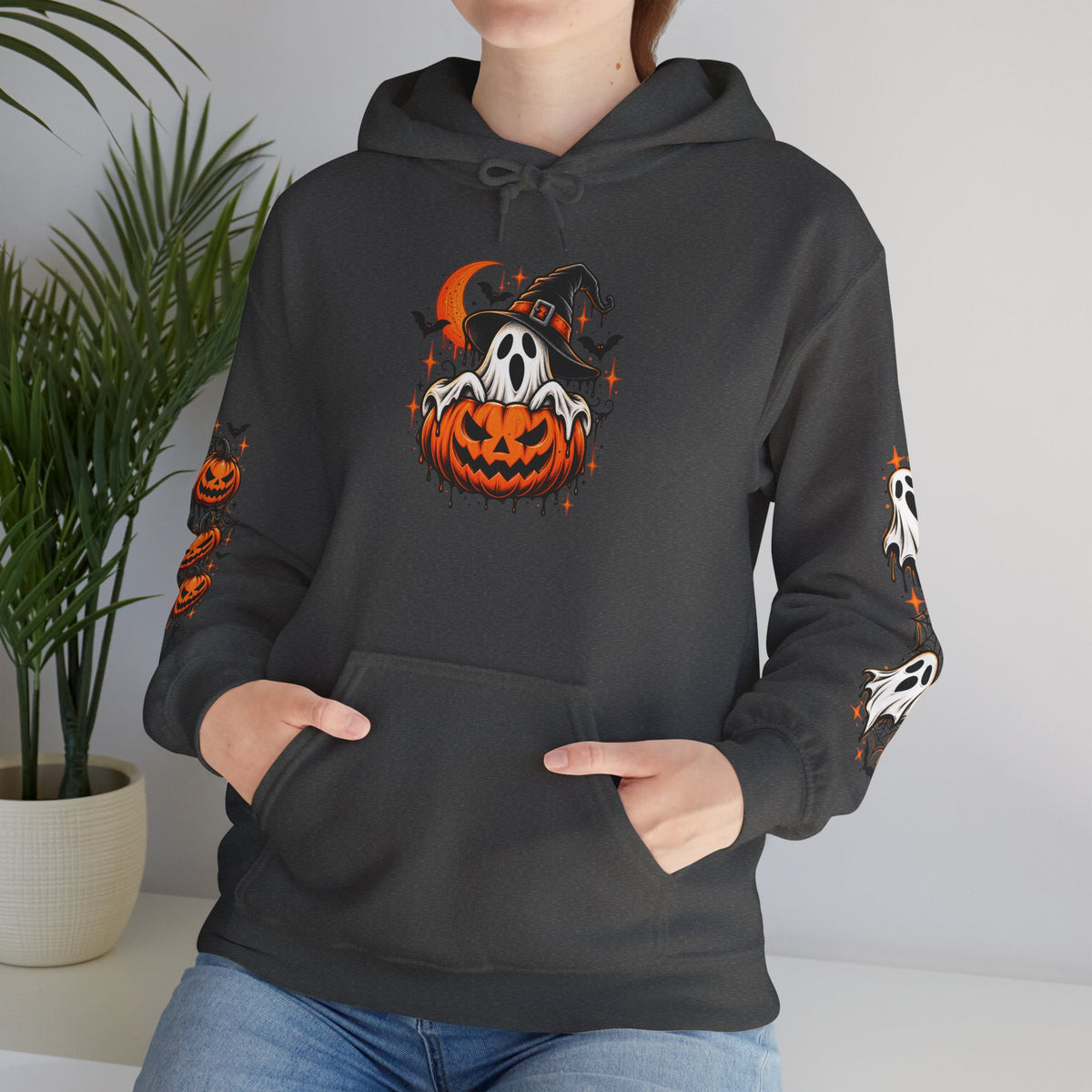 Halloween Hoodie — "Happy Halloween" Pumpkin & Ghost Graphic