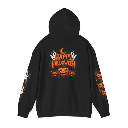Halloween Hoodie — "Happy Halloween" Pumpkin & Ghost Graphic