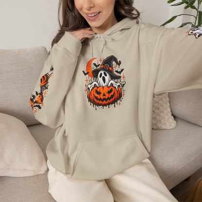 Halloween Hoodie — "Happy Halloween" Pumpkin & Ghost Graphic