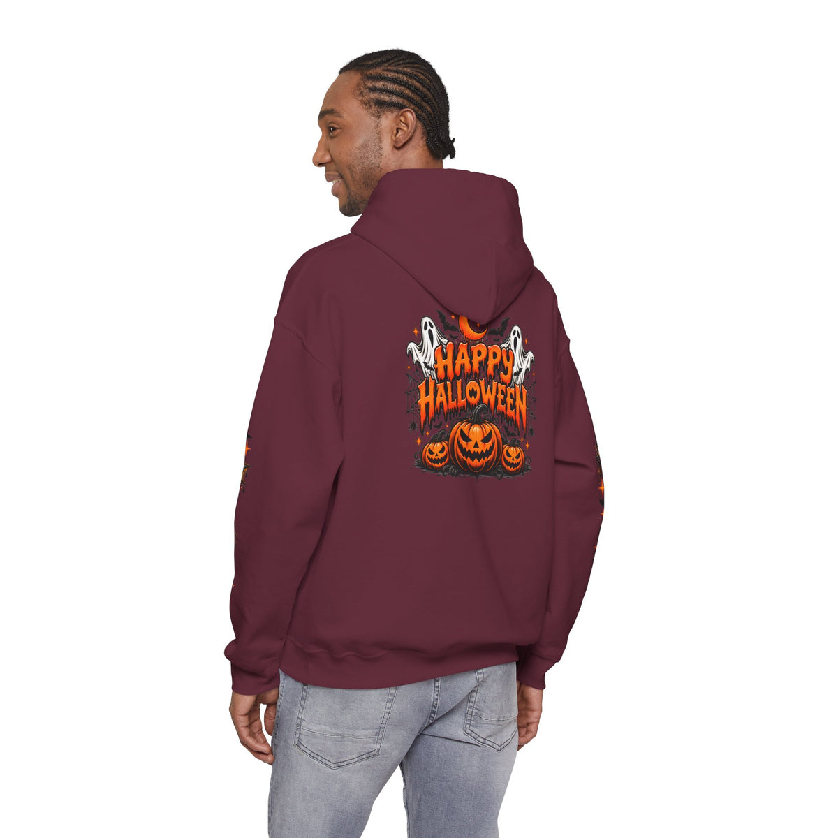 Halloween Hoodie — "Happy Halloween" Pumpkin & Ghost Graphic