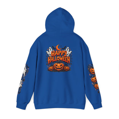 Halloween Hoodie — "Happy Halloween" Pumpkin & Ghost Graphic