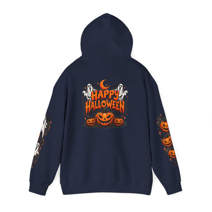 Halloween Hoodie — "Happy Halloween" Pumpkin & Ghost Graphic