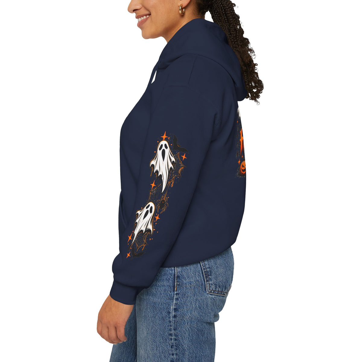 Halloween Hoodie — "Happy Halloween" Pumpkin & Ghost Graphic