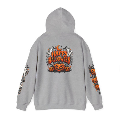 Halloween Hoodie — "Happy Halloween" Pumpkin & Ghost Graphic