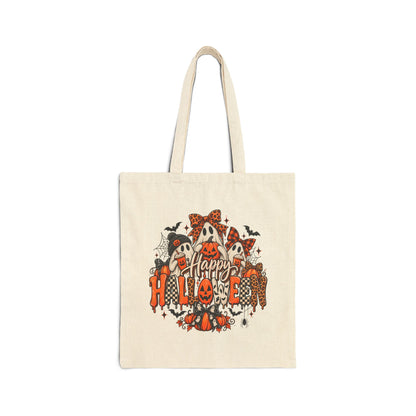 Halloween Ghosts & Pumpkins Tote Bag — "Happy Halloween" Canvas Tote