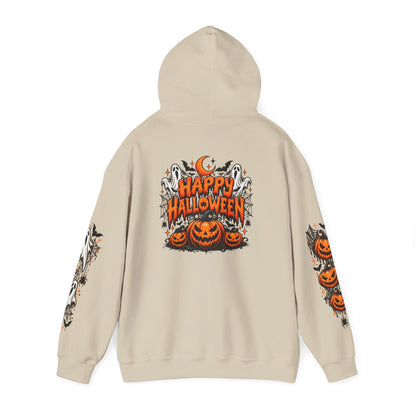 Halloween Hoodie — "Happy Halloween" Pumpkin & Ghost Graphic