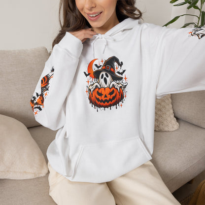 Halloween Hoodie — "Happy Halloween" Pumpkin & Ghost Graphic