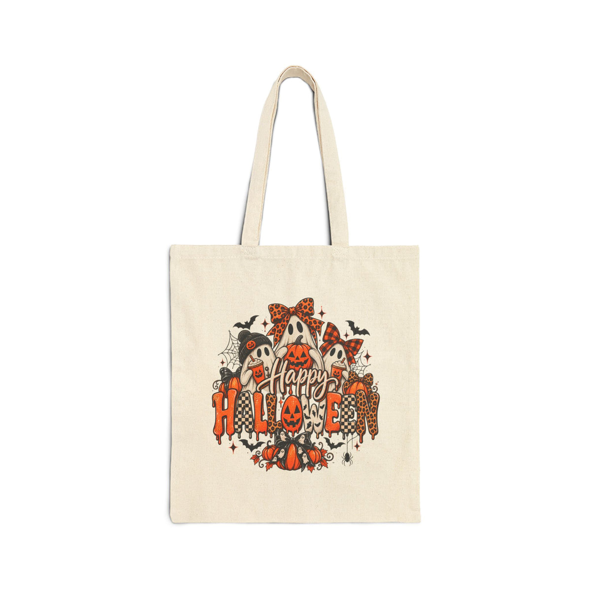 Halloween Ghosts & Pumpkins Tote Bag — "Happy Halloween" Canvas Tote