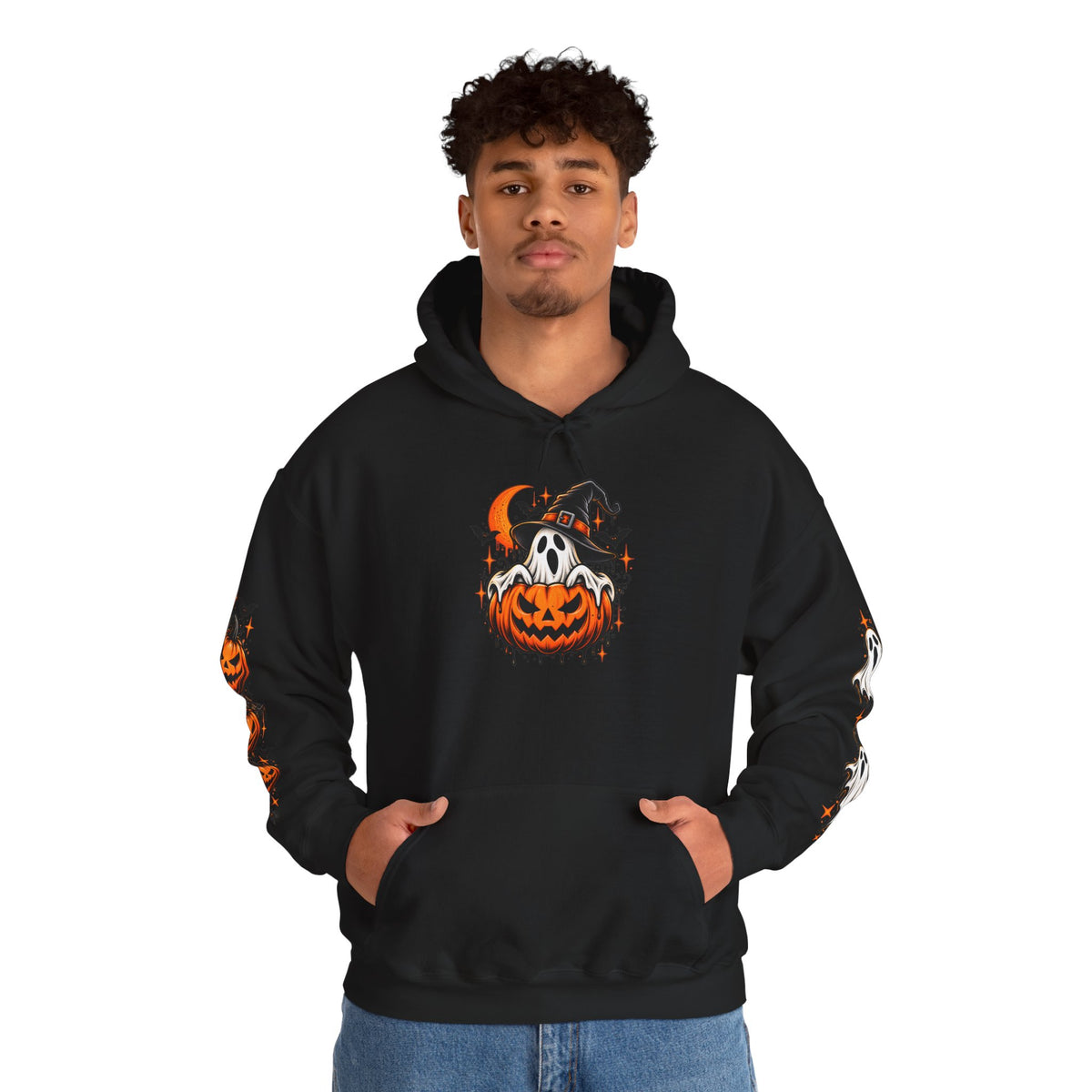 Halloween Hoodie — "Happy Halloween" Pumpkin & Ghost Graphic